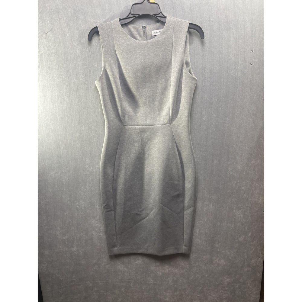 Women's Gray Sheath Midi Calvin Klein Career Sleeveless Dress - Size 6